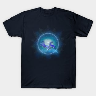 Christmas Collection Magic Reindeer flying in the Icy Glacial Winter Sky T-Shirt